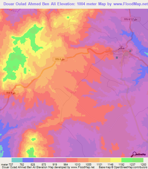 Douar Oulad Ahmed Ben Ali,Tunisia Elevation Map