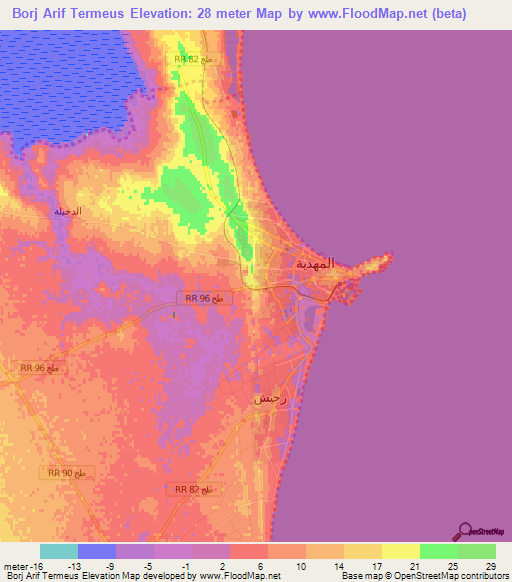 Borj Arif Termeus,Tunisia Elevation Map