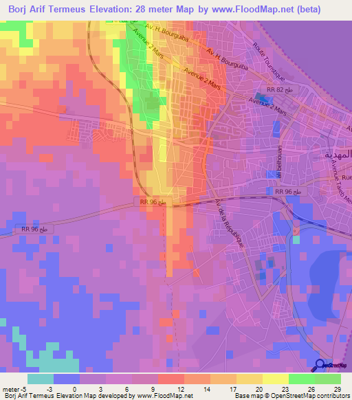 Borj Arif Termeus,Tunisia Elevation Map