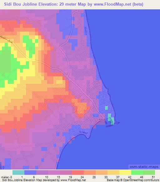 Sidi Bou Jobline,Tunisia Elevation Map