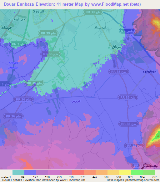 Douar Ennbaza,Tunisia Elevation Map
