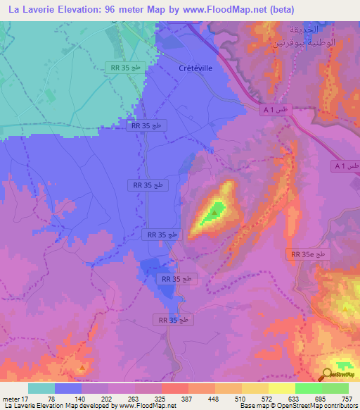La Laverie,Tunisia Elevation Map