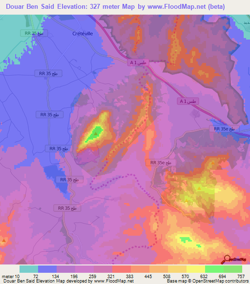 Douar Ben Said,Tunisia Elevation Map