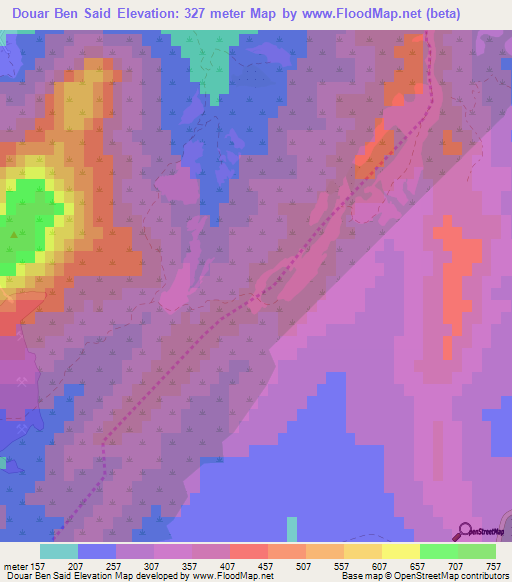 Douar Ben Said,Tunisia Elevation Map
