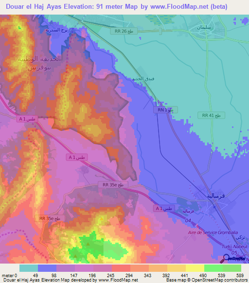 Douar el Haj Ayas,Tunisia Elevation Map