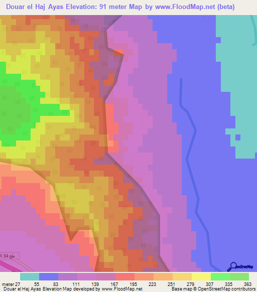 Douar el Haj Ayas,Tunisia Elevation Map