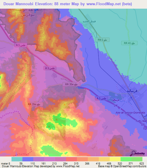 Douar Mannoubi,Tunisia Elevation Map