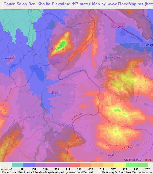 Douar Salah Ben Khalifa,Tunisia Elevation Map