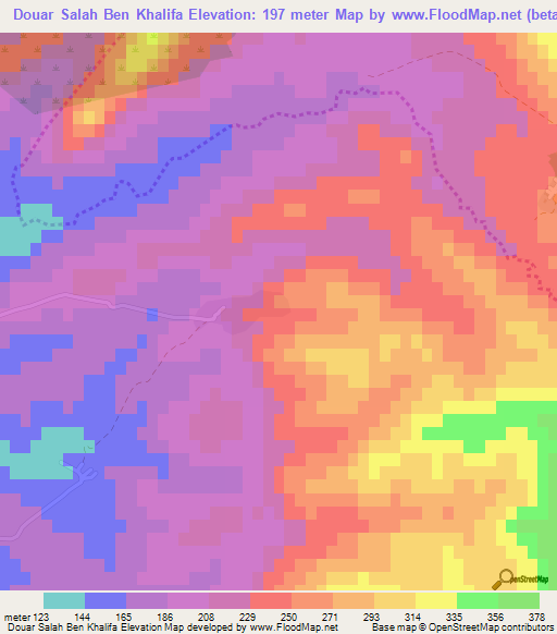 Douar Salah Ben Khalifa,Tunisia Elevation Map