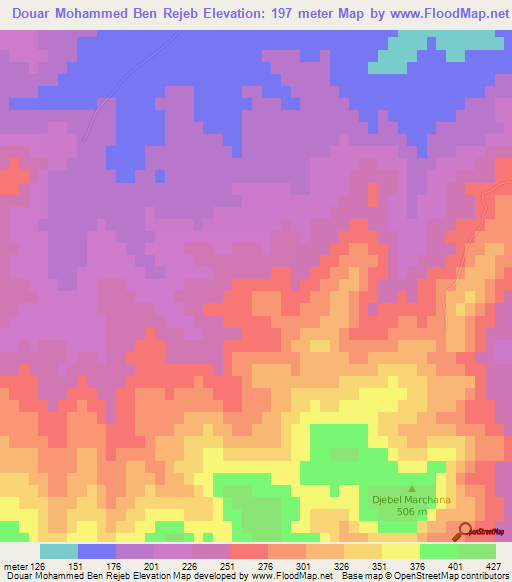 Douar Mohammed Ben Rejeb,Tunisia Elevation Map