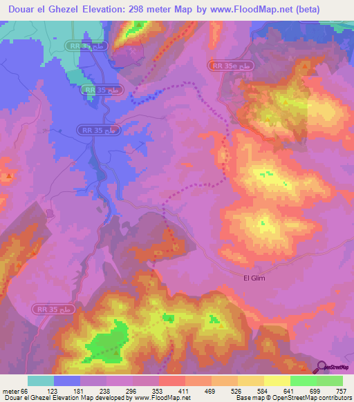 Douar el Ghezel,Tunisia Elevation Map