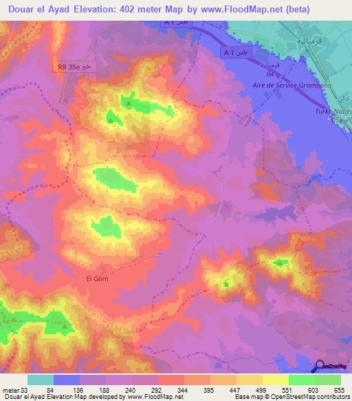 Douar el Ayad,Tunisia Elevation Map