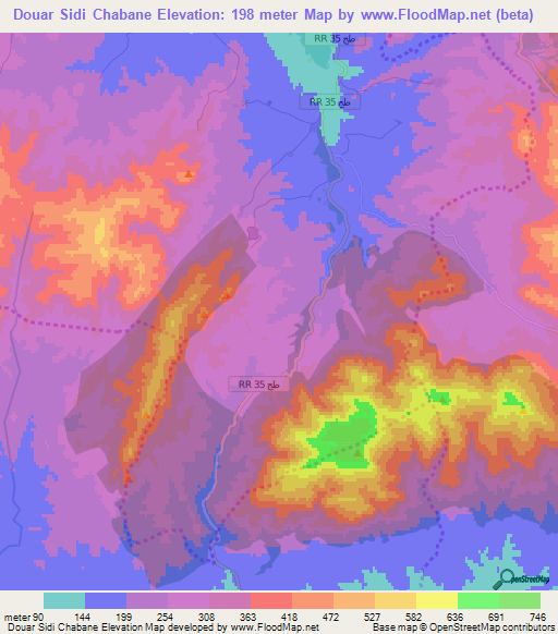 Douar Sidi Chabane,Tunisia Elevation Map