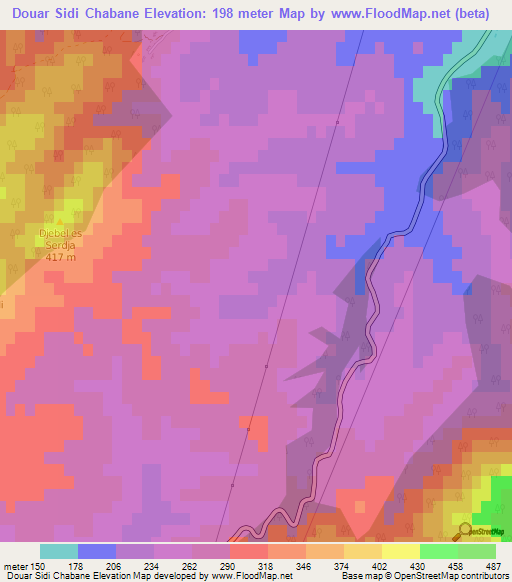 Douar Sidi Chabane,Tunisia Elevation Map