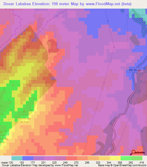 Douar Lababsa,Tunisia Elevation Map