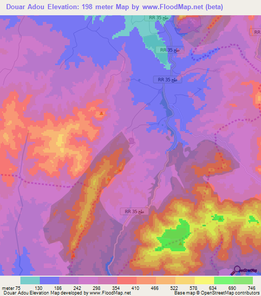 Douar Adou,Tunisia Elevation Map