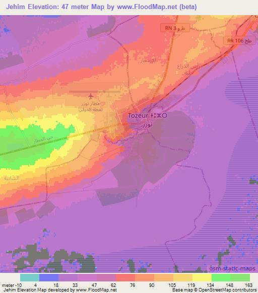 Jehim,Tunisia Elevation Map