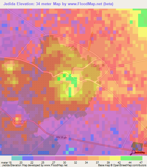 Jedida,Tunisia Elevation Map