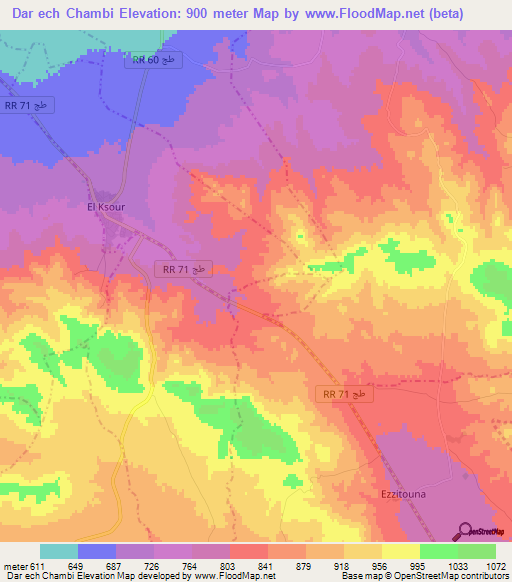 Dar ech Chambi,Tunisia Elevation Map