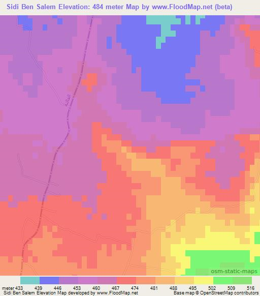 Sidi Ben Salem,Tunisia Elevation Map