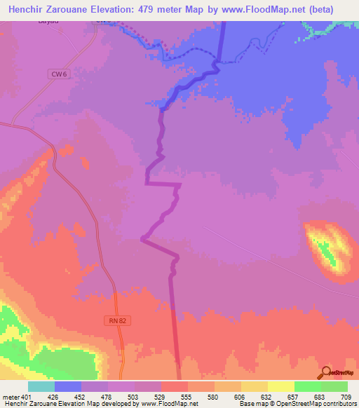 Henchir Zarouane,Tunisia Elevation Map
