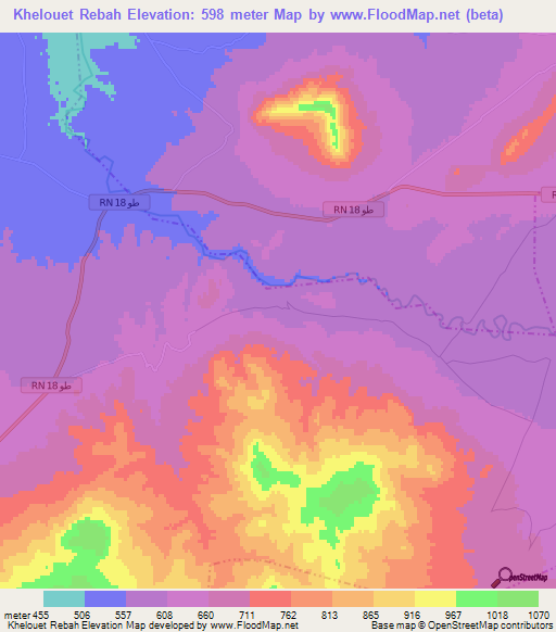 Khelouet Rebah,Tunisia Elevation Map