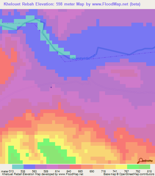 Khelouet Rebah,Tunisia Elevation Map