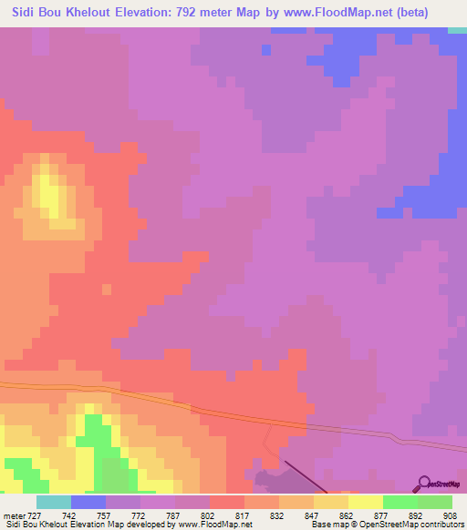 Sidi Bou Khelout,Tunisia Elevation Map