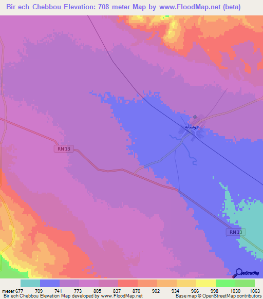 Bir ech Chebbou,Tunisia Elevation Map