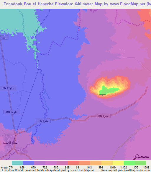 Fonndouk Bou el Haneche,Tunisia Elevation Map