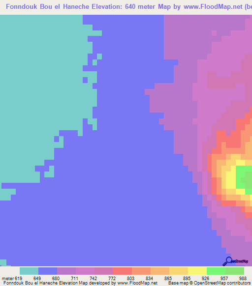 Fonndouk Bou el Haneche,Tunisia Elevation Map