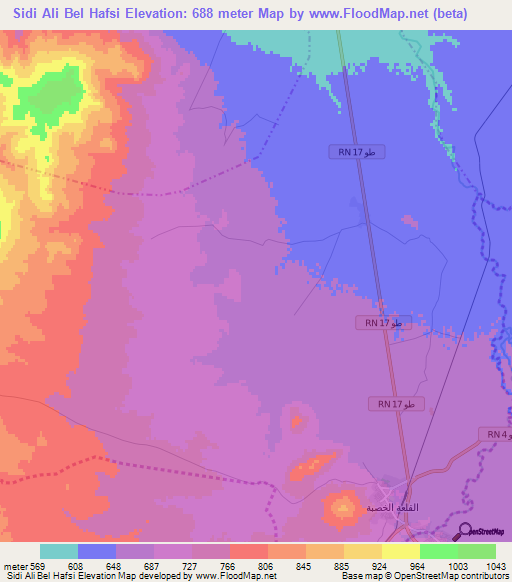Sidi Ali Bel Hafsi,Tunisia Elevation Map