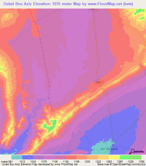 Oulad Bou Aziz,Algeria Elevation Map