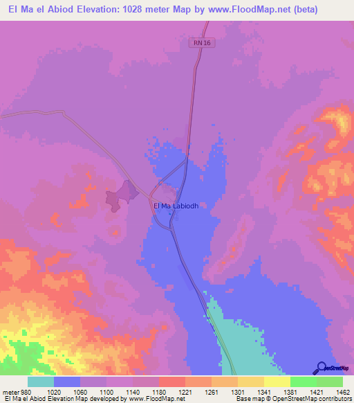 El Ma el Abiod,Algeria Elevation Map