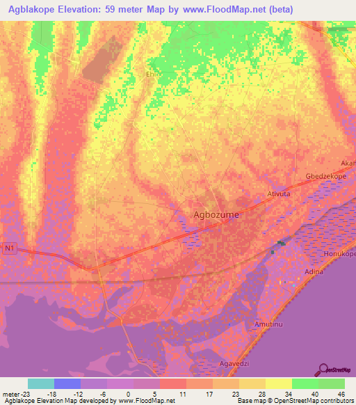 Agblakope,Ghana Elevation Map