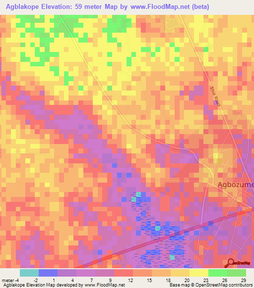 Agblakope,Ghana Elevation Map
