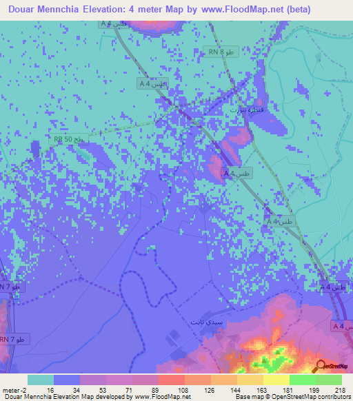 Douar Mennchia,Tunisia Elevation Map