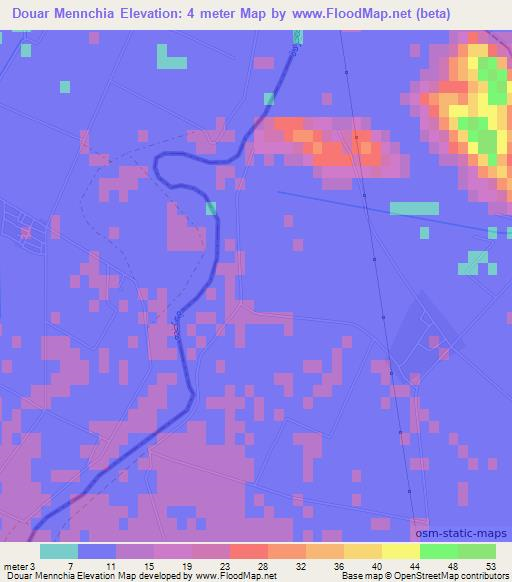 Douar Mennchia,Tunisia Elevation Map
