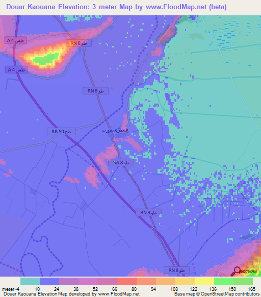 Douar Kaouana,Tunisia Elevation Map