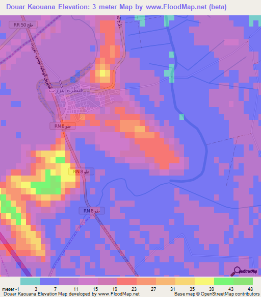 Douar Kaouana,Tunisia Elevation Map