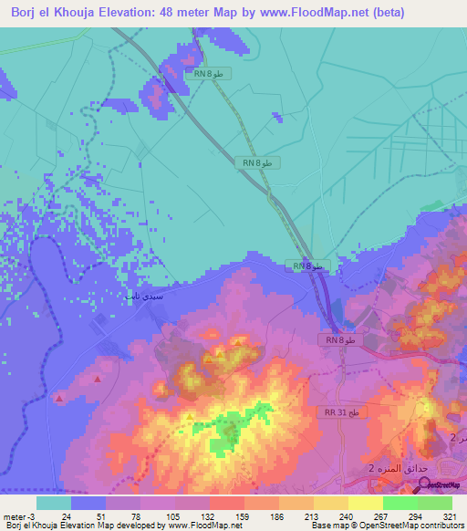 Borj el Khouja,Tunisia Elevation Map