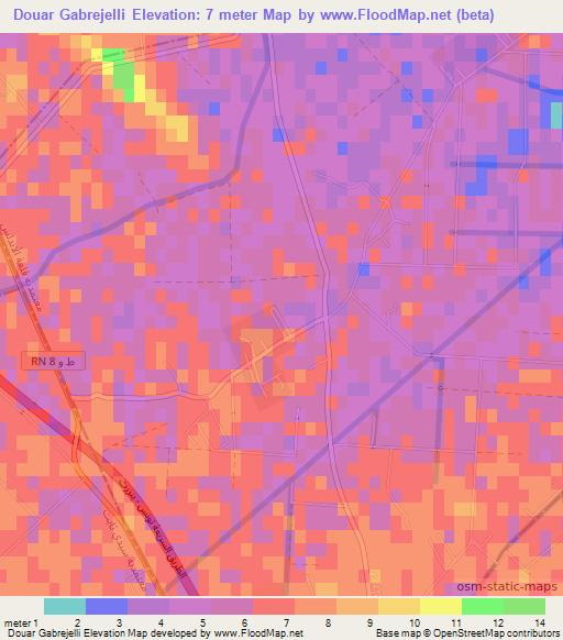 Douar Gabrejelli,Tunisia Elevation Map