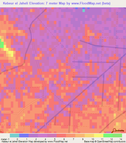 Kebeur el Jaheli,Tunisia Elevation Map