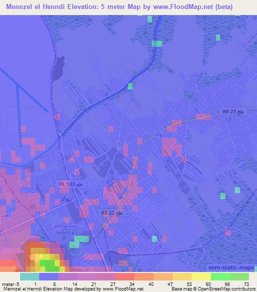 Mennzel el Henndi,Tunisia Elevation Map