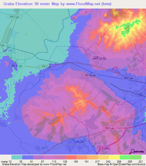 Graba,Tunisia Elevation Map