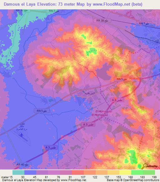 Damous el Laya,Tunisia Elevation Map