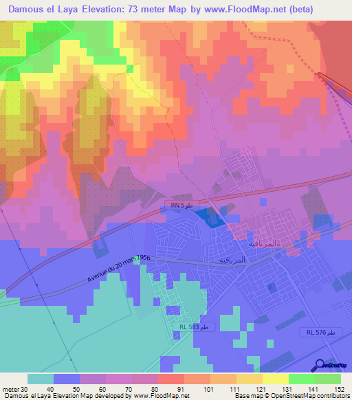 Damous el Laya,Tunisia Elevation Map