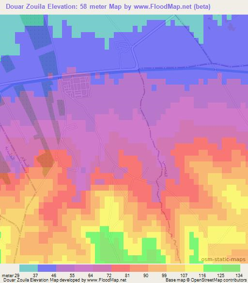 Douar Zouila,Tunisia Elevation Map