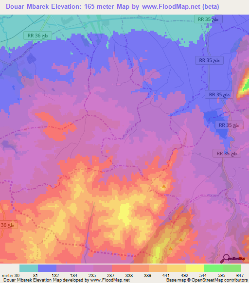 Douar Mbarek,Tunisia Elevation Map