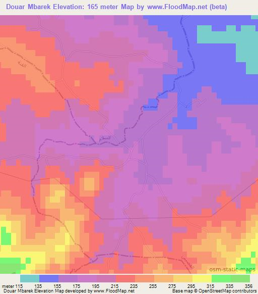 Douar Mbarek,Tunisia Elevation Map